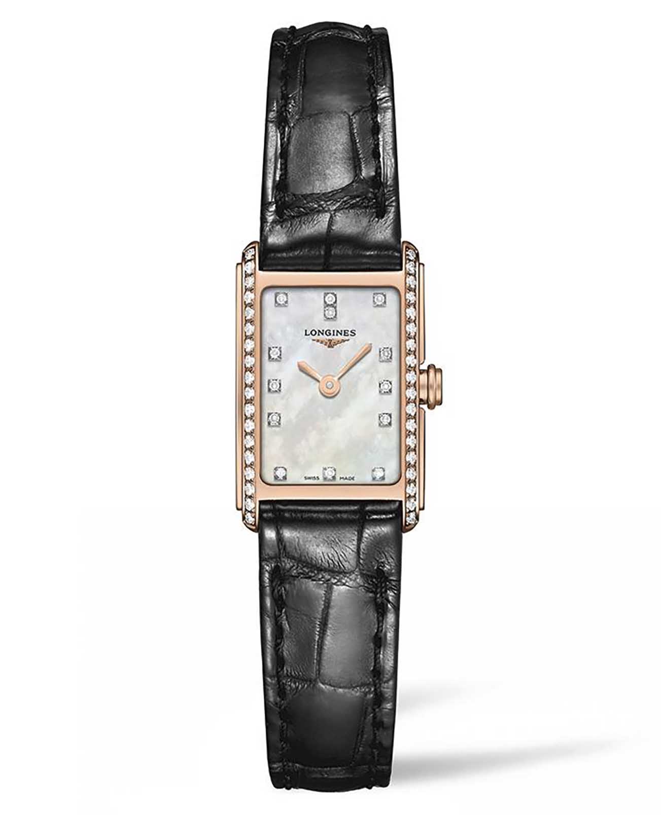 Longines Longines DolceVita L5.258.9.87.0  L52589870 кварцевые женские часы белый циферблат, браслет кожаный — вид спереди